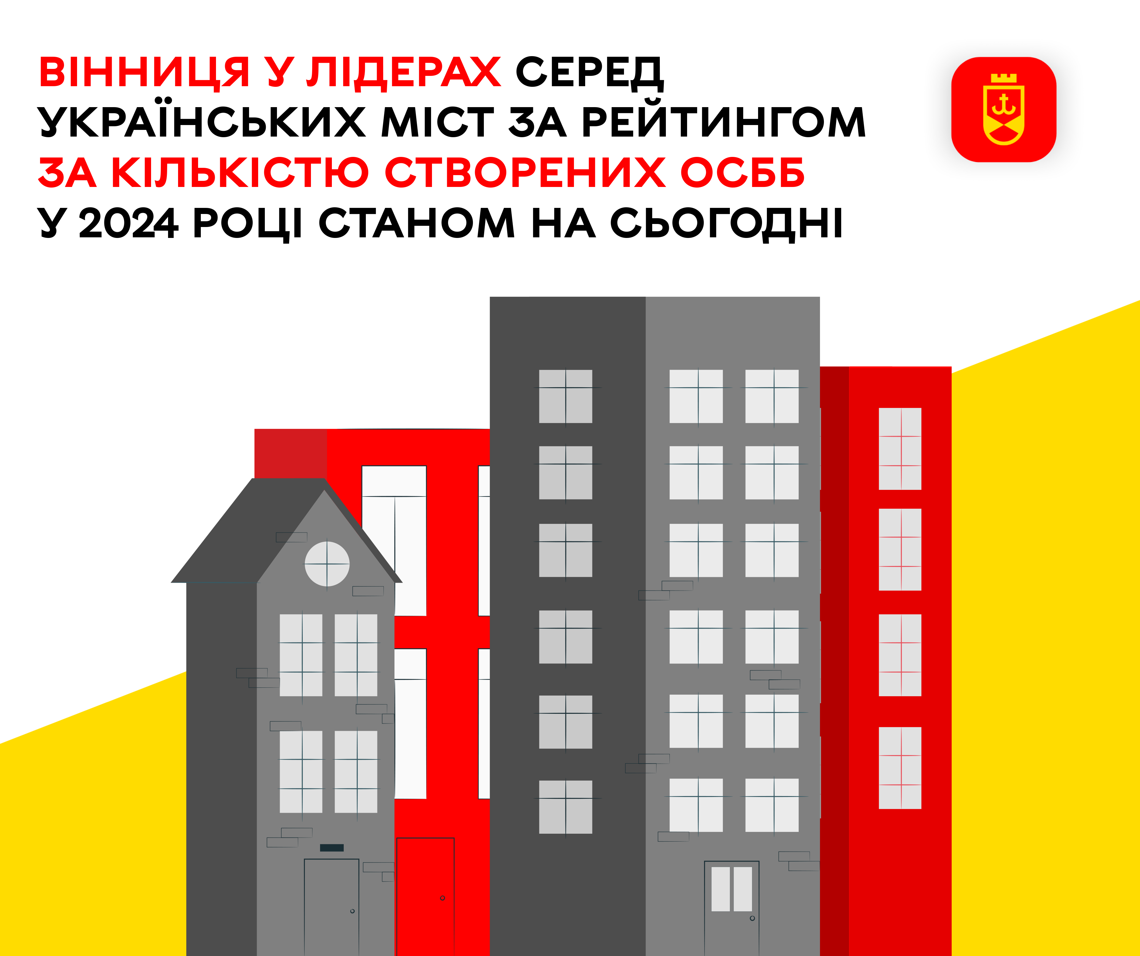Вінниця у лідерах серед українських міст за рейтингом за кількістю створених ОСББ у 2024 році станом на сьогодні 